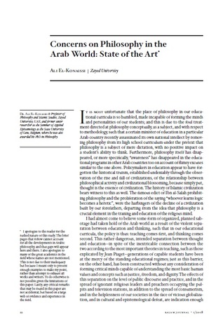 Read online Concerns on Philosophy in the Arab World: State of the Art - علي الكنيسي | PDF